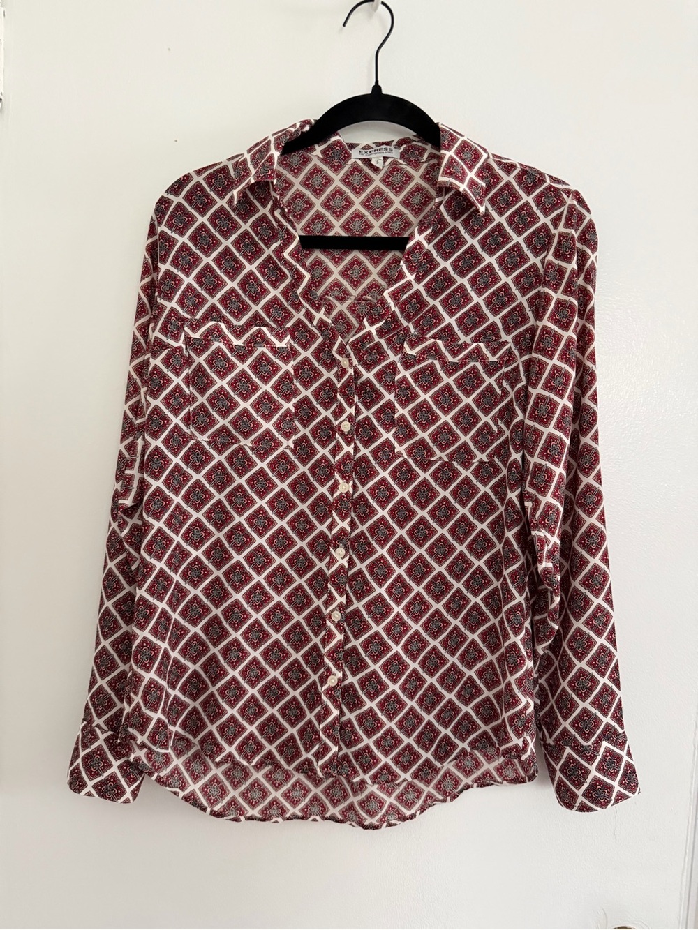 Express Burgundy Geometric Button-Down Portofino Shirt